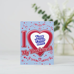 Cartes Pour Fêtes Annuelles I Love My Boyfriend Photo Red Hearts Baby Blue