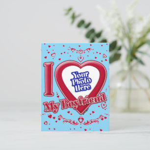 Cartes Pour Fêtes Annuelles I Love My Boyfriend Photo Red Hearts Turquoise