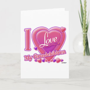 Cartes Pour Fêtes Annuelles I Love My Grandchildren rose/violet - coeur