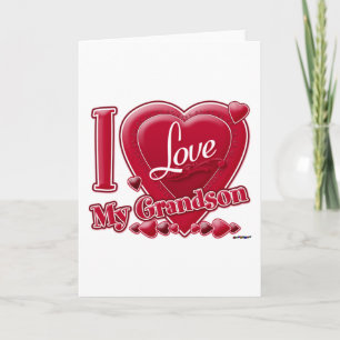 Cartes Pour Fêtes Annuelles I Love My Grandson rouge - coeur