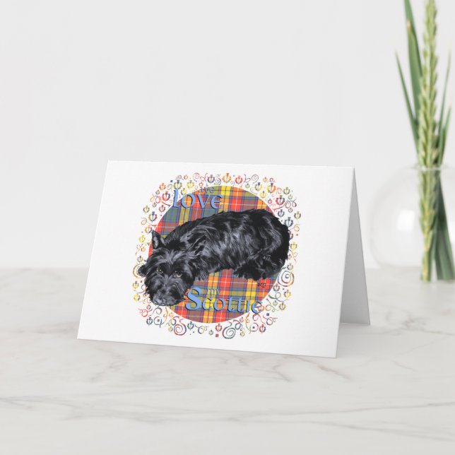 Cartes Pour Fêtes Annuelles I Love My Scottie on Plaid (Devant)