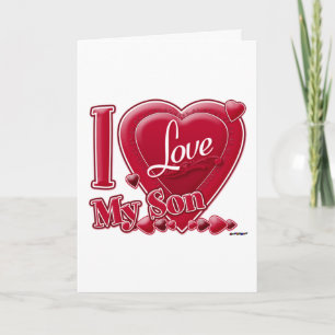 Cartes Pour Fêtes Annuelles I Love My Son rouge - coeur à l'intérieur