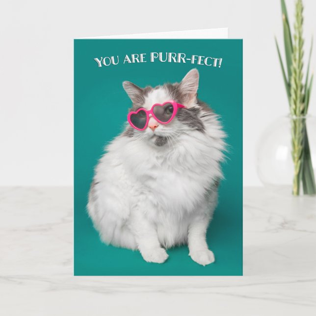Cartes Pour Fêtes Annuelles I Love You are Purr-fect Cat in Sunglasses (Devant)