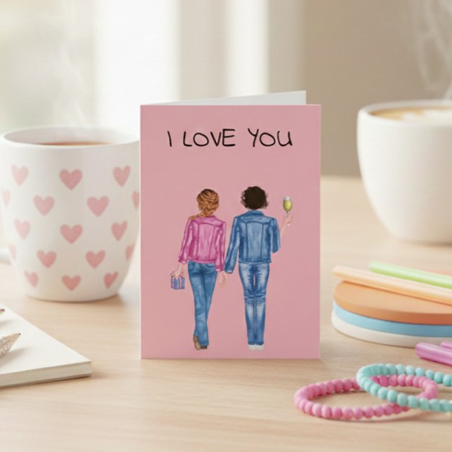 Cartes Pour Fêtes Annuelles I Love you Girlfriend Saint Valentin aquarelle H (Créateur téléchargé)
