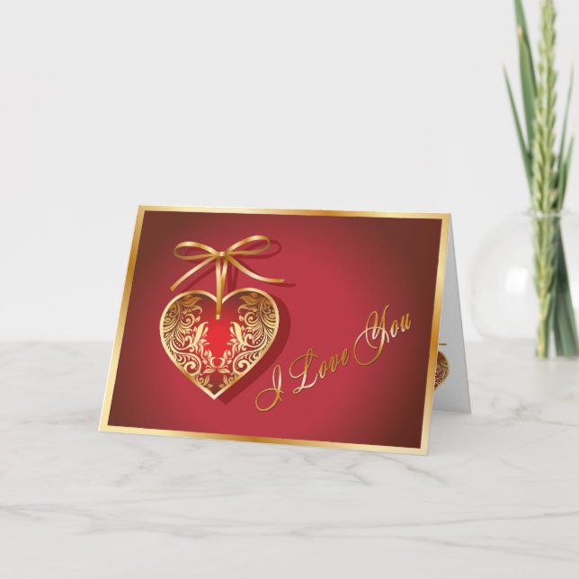 Cartes Pour Fêtes Annuelles I Love You Gold Filigree Heart Valentine Card (Devant)
