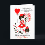 Cartes Pour Fêtes Annuelles I love you more than cupcakes<br><div class="desc">Striking red and black romantic design with typographiy I Love You More Than Cupcakes. Cupcakes can be customised to a different word if you wish and the inside message you can easily make your own.</div>