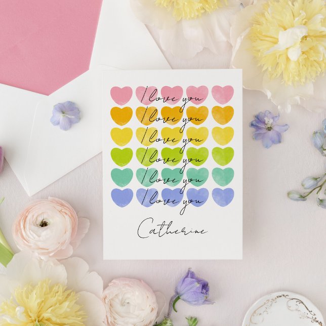 Cartes Pour Fêtes Annuelles I Love You Watercolour Hearts Valentine (Créateur téléchargé)