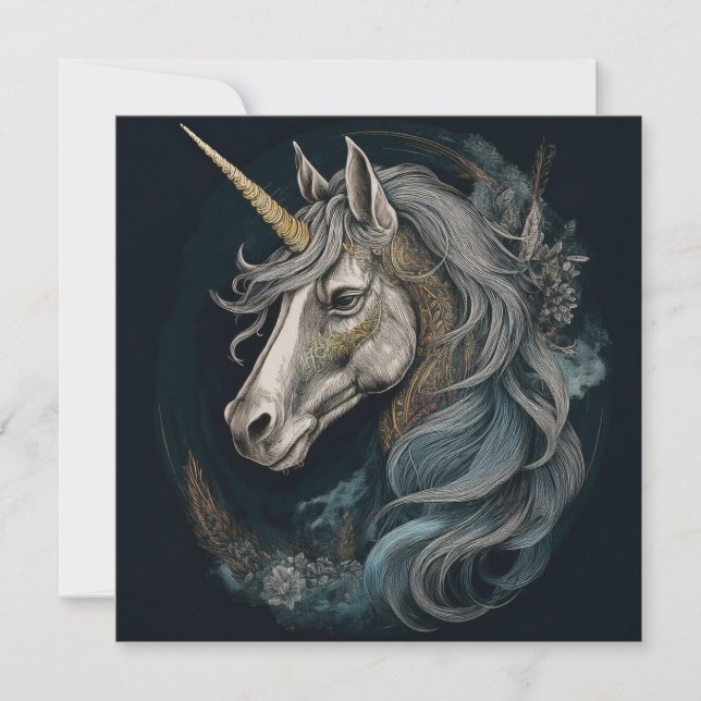 Cartes Pour Fêtes Annuelles IA Dark Unicorn (Devant)
