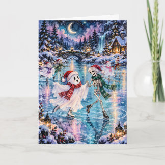 Cartes Pour Fêtes Annuelles Ice Skating Fantôme et Squelette Creepmas