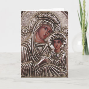 Cartes Pour Fêtes Annuelles Icône mère et enfant, Madonna et Jésus en argent