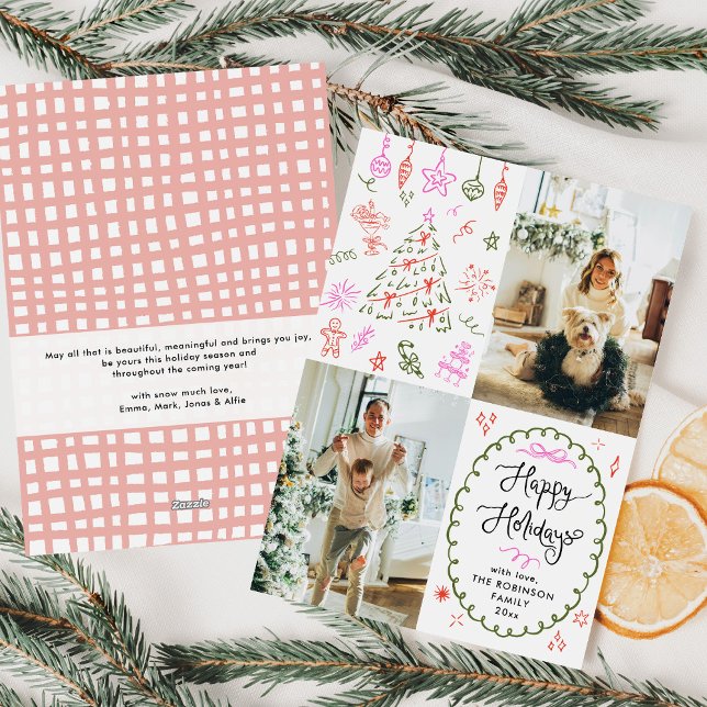 Cartes Pour Fêtes Annuelles Icônes Whimsical Main Dray Happy Holidays 2 Photo (Créateur téléchargé)