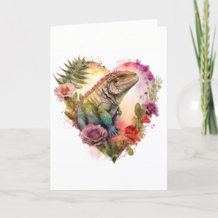 Cartes Pour Fêtes Annuelles Iguana colorée en Fleurs Saint Valentin
