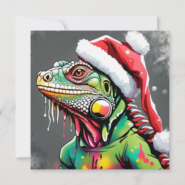 Cartes Pour Fêtes Annuelles Iguana de Noël (Devant)