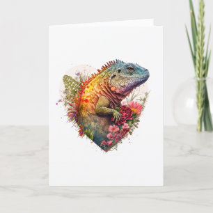 Cartes Pour Fêtes Annuelles Iguana imaginative aux fleurs Saint-Valentin