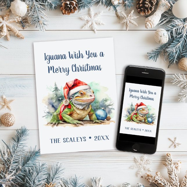 Cartes Pour Fêtes Annuelles Iguana vous souhaite un joyeux Noël (Iguana Wish you a Merry Christmas greeting card mockup
)