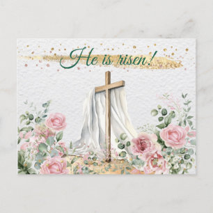 Cartes Pour Fêtes Annuelles Il Est Ressuscité Aquarelle Rose Eucalyptus Christ