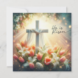 Cartes Pour Fêtes Annuelles Il Est Ressuscité Croix Bleue avec Lys