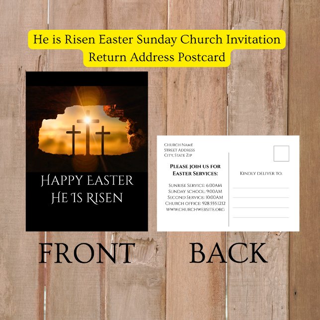 Cartes Pour Fêtes Annuelles Il est ressuscité Église du dimanche de Pâques Inv (He is Risen Easter Sunday Church Invitation Postcards)
