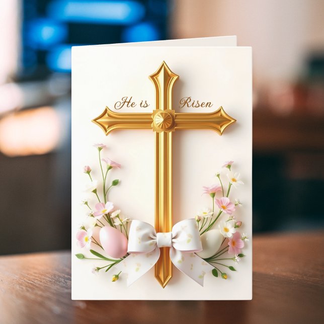 Cartes Pour Fêtes Annuelles Il est ressuscité Fleuriste Croix catholique relig (He Is Risen Floral Catholic Cross Religious Easter Holiday Card)