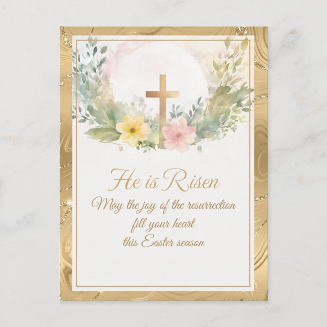 Cartes Pour Fêtes Annuelles Il est ressuscité Fleurs aquarelles de Pâques, Rel (Devant)