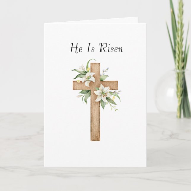 Cartes Pour Fêtes Annuelles Il est ressuscité Floral Cross Christian Pâques (Devant)