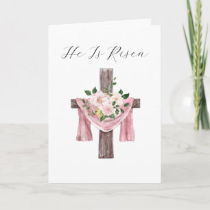 Cartes Pour Fêtes Annuelles Il est ressuscité Floral Cross Religieux Pâques