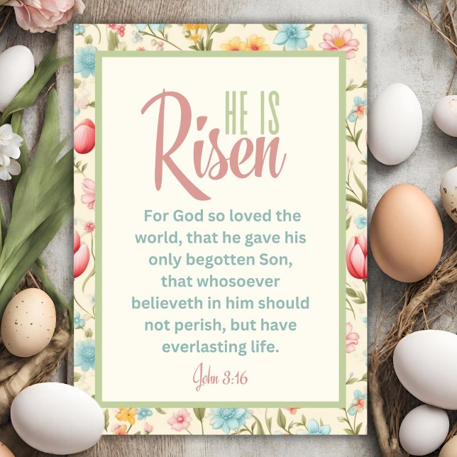 Cartes Pour Fêtes Annuelles Il Est Ressuscité Floral Pastel Christian Pâques (He Is Risen Floral Pastel Christian Easter Holiday Card)