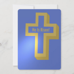 Cartes Pour Fêtes Annuelles Il est ressuscité Gold Lit Christian Cross Bleu Pâ