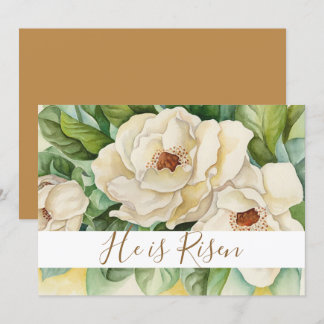 Cartes Pour Fêtes Annuelles Il Est Ressuscité Magnolia Pâques Texte Or Floral