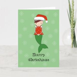 Cartes Pour Fêtes Annuelles illusima Sirène Noël Flocons de Neige Vert Clair