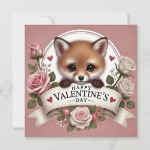 Cartes Pour Fêtes Annuelles Illustration adorable de Fox avec Rose