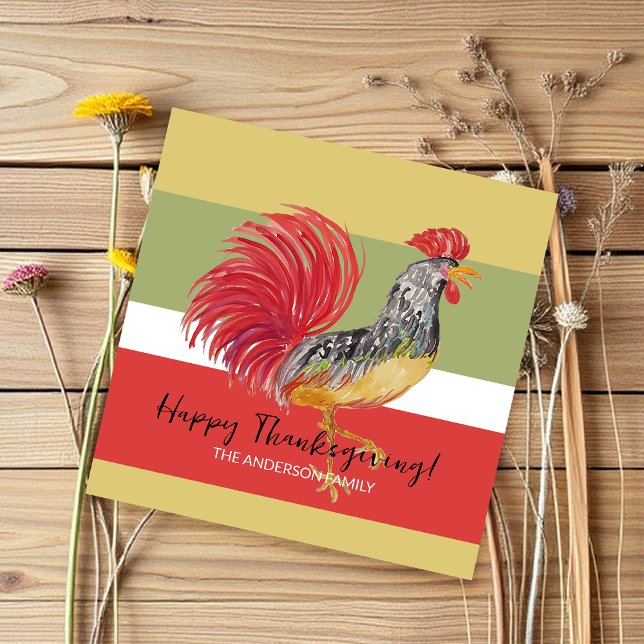 Cartes Pour Fêtes Annuelles Illustration aquarelle Coq Rouge (Créateur téléchargé)