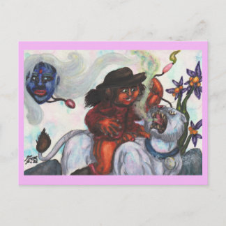 Cartes Pour Fêtes Annuelles Illustration aquarelle Eros chevauchant une lionne