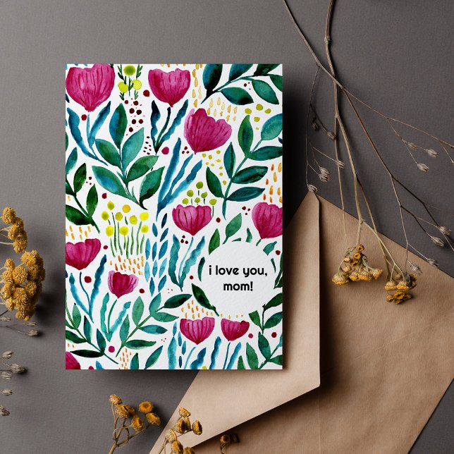 Cartes Pour Fêtes Annuelles Illustration botanique Je t'aime Fête de la mère (Créateur téléchargé)