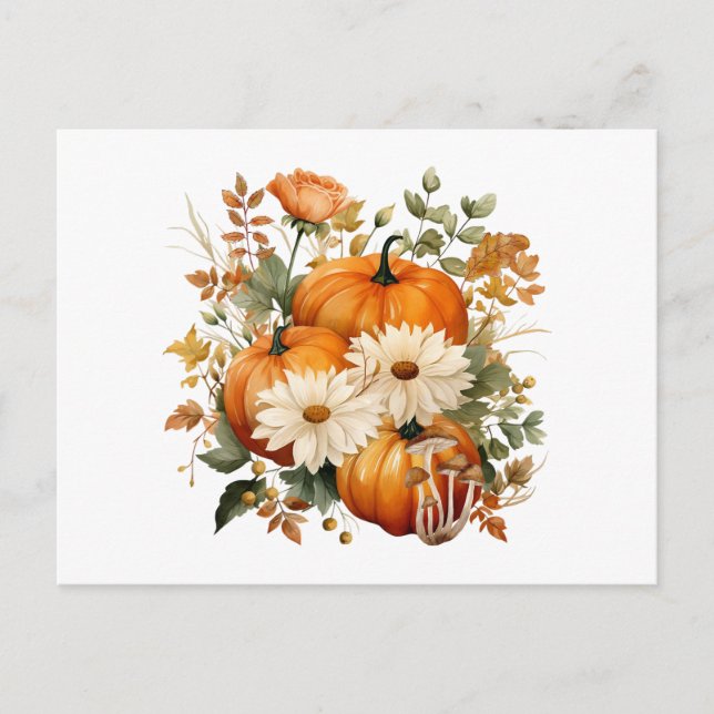 Cartes Pour Fêtes Annuelles Illustration Citrouille et Fleur d'automne (Devant)