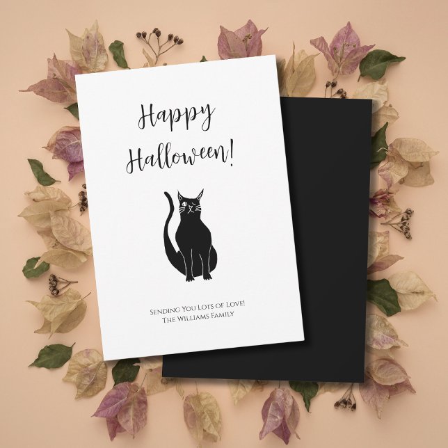Cartes Pour Fêtes Annuelles Illustration de chat noir mignon Simple Halloween (Créateur téléchargé)