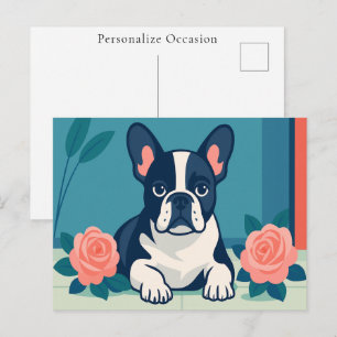 Cartes Pour Fêtes Annuelles Illustration de chien moderne Art floral Bouledogu
