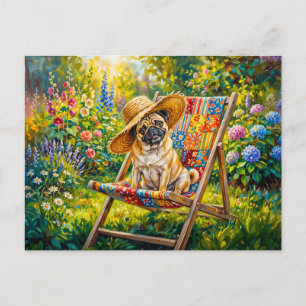 Cartes Pour Fêtes Annuelles Illustration de chien Mops de jardin d'été fantais