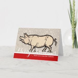 Cartes Pour Fêtes Annuelles Illustration de cochon antique mignon vintage