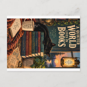 Cartes Pour Fêtes Annuelles Illustration de coin de livre cosy avec chat endor