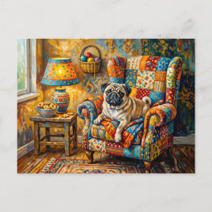 Cartes Pour Fêtes Annuelles Illustration de fauteuil pour chien Mops de cottag