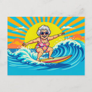 Cartes Pour Fêtes Annuelles Illustration de grand-mère en train de surfer