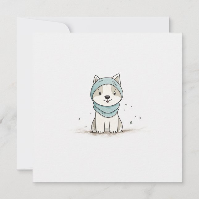 Cartes Pour Fêtes Annuelles Illustration de Husky Coquet - Chiot Adorable avec (Devant)
