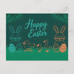 Cartes Pour Fêtes Annuelles Illustration de la ligne de Pâques avec lapins et 