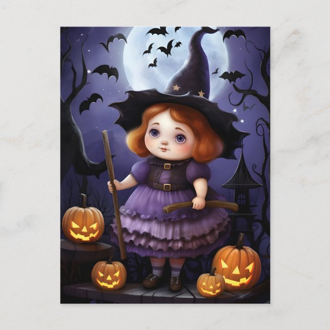 Cartes Pour Fêtes Annuelles Illustration de la sorcière violette d'Halloween (Devant)