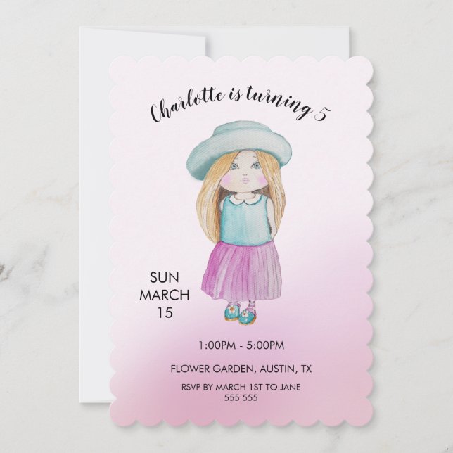 Cartes Pour Fêtes Annuelles Illustration de l'aquarelle de poupée mignonne (Devant)