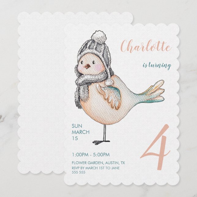 Cartes Pour Fêtes Annuelles Illustration de l'aquarelle moelleuse d'hiver (Devant / Derrière)