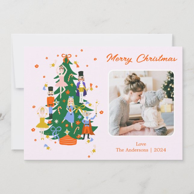 Cartes Pour Fêtes Annuelles Illustration de l'arbre de Noël mignon avec photo (Devant)