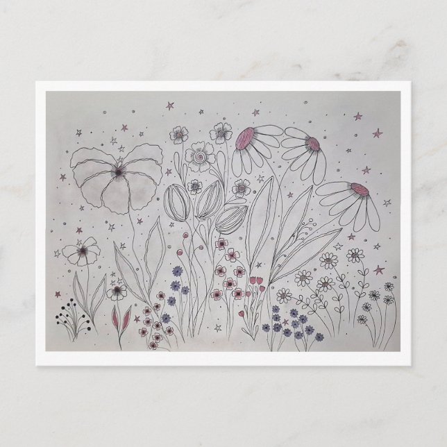 Cartes Pour Fêtes Annuelles Illustration de ligne de prairie de fleurs sauvage (Devant)