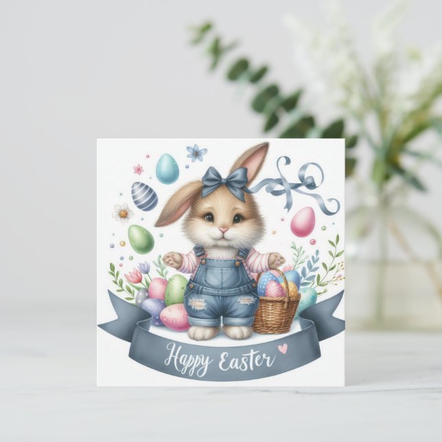 Cartes Pour Fêtes Annuelles Illustration de mignonnes coutures de lapin de Pâq (Debout devant)